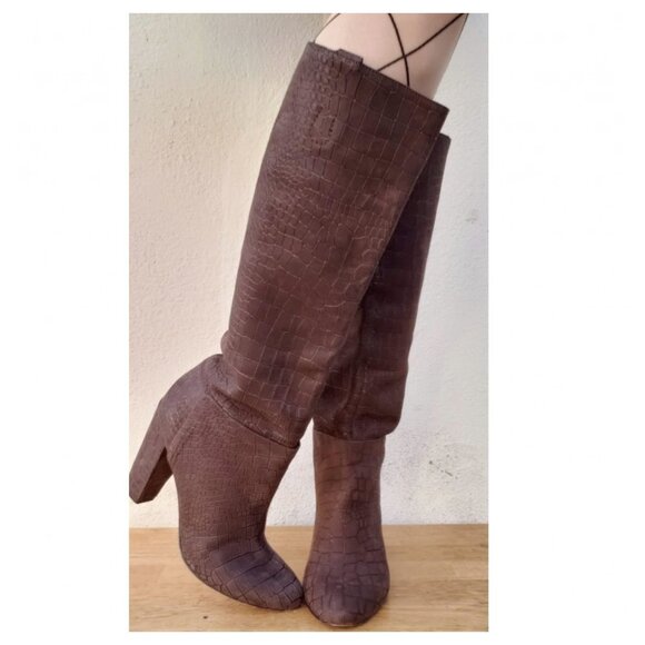 Sigerson Morrison Brown Gavin Croc Embossed Boots - Picture 6 of 10